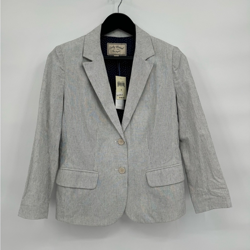 Lucky Brand Lightweight Stripped White Blue Button‎ Closure Jacket size 6 NWT